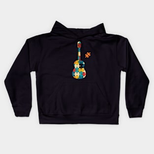 Retro Style Puzzle Classical Guitar Silhouette Kids Hoodie